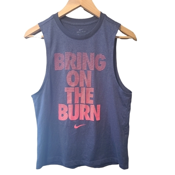 Nike Dri-Fit Bring on the burn gray pink tanktop sleeveless tshirt  muscle shirt - Picture 1 of 7